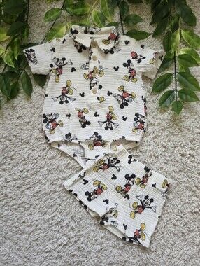 Baby Boy Muslin Mickey Mouse Outfit (0-3 Months)